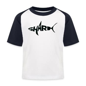 Mot-symbole requin noir Typographie avec nageoire - T-shirt baseball Enfant - blanc/marine - Devant