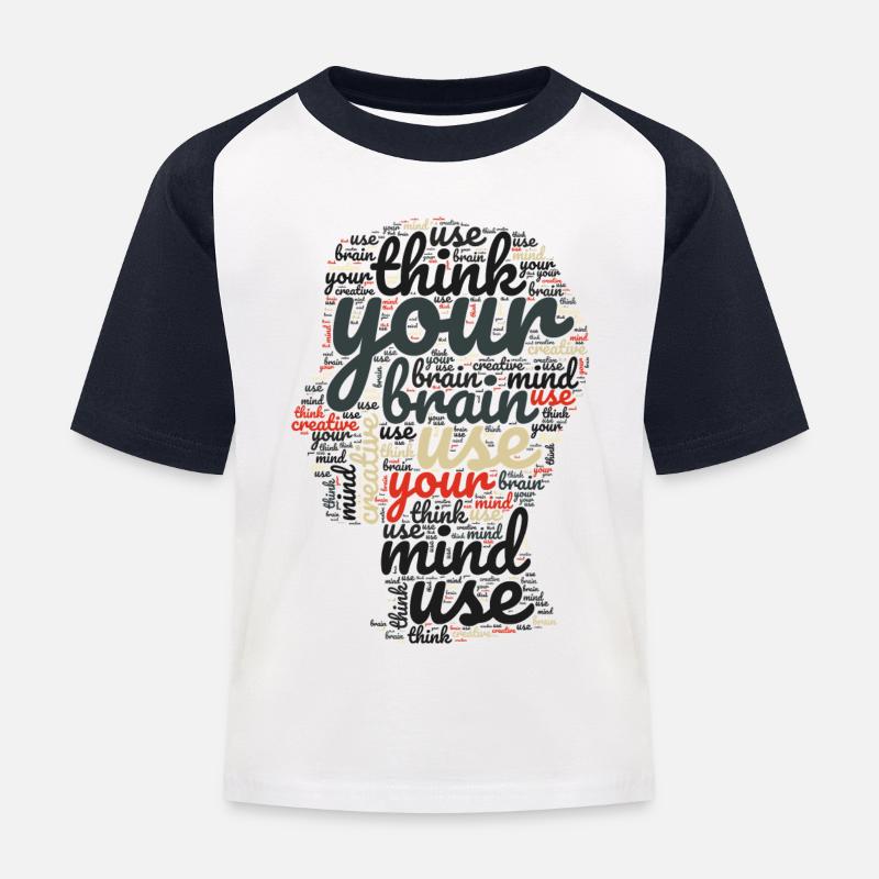 bunte Buchstaben in Form eines Kopfes - Kinder Baseball T-Shirt - Weiß/Navy
