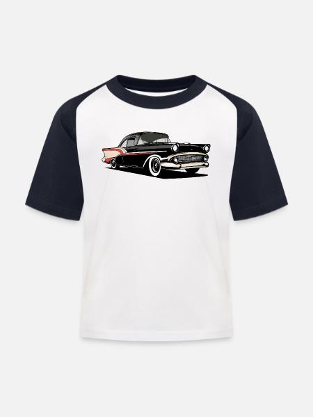 Retro Auto Illustration - Kinder Baseball T-Shirt - Weiß/Navy