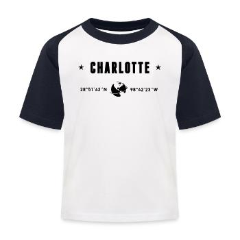 Charlotte, North Carolina Koordinaten, Globe - Kinder Baseball T-Shirt - Weiß/Navy - Vorne