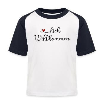 Herzlich Willkommen - Kinder Baseball T-Shirt - Weiß/Navy - Vorne