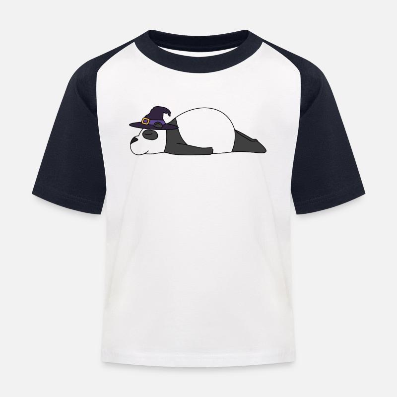 Sleepy Witch Panda Halloween-Vibes - Kinder Baseball T-Shirt - Weiß/Navy