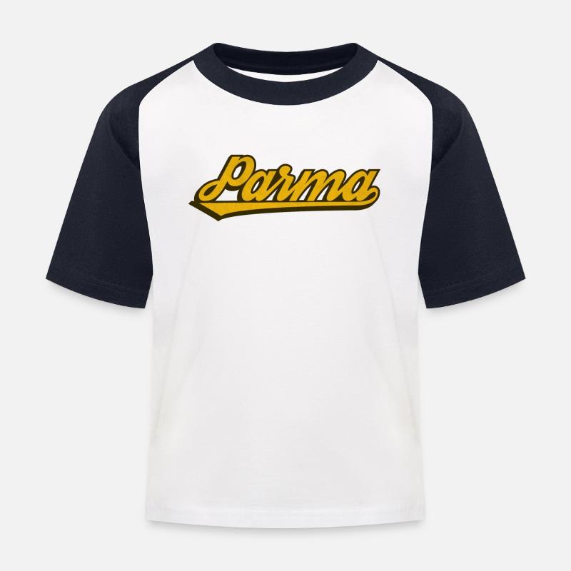 Parma Vintage Script Logo - Kinder Baseball T-Shirt - Weiß/Navy