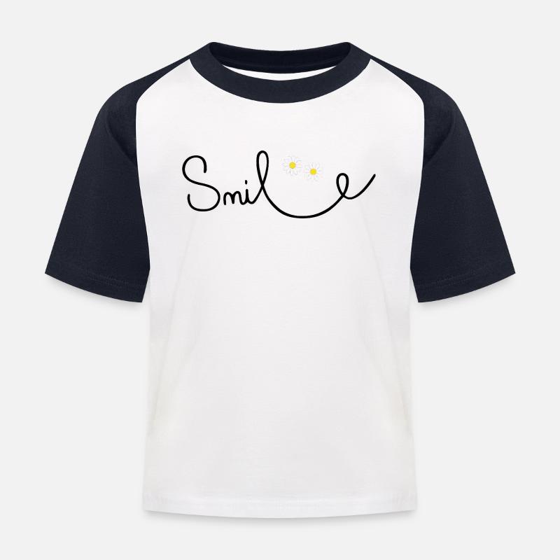 Flowery smile in cursive script - Kids' Baseball T-Shirt - white/navy