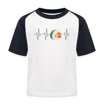 Sushi Heartbeat – Pulse Line Food Design - Kids' Baseball T-Shirt - white/navy - Front
