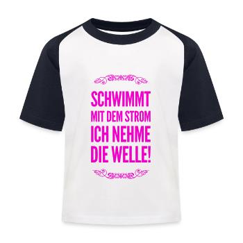 gegen den Strom - Kinder Baseball T-Shirt - Weiß/Navy - Vorne