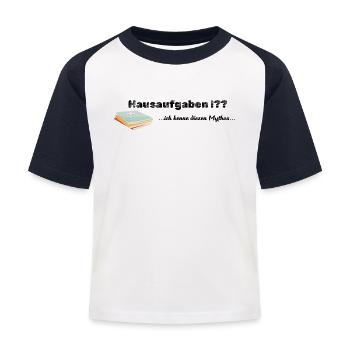 LIEBEVOLL Hausaufgaben-Mythos - Kinder Baseball T-Shirt - Weiß/Navy - Vorne