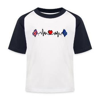 West Sussex flag + heartbeat & British flag - Kids' Baseball T-Shirt - white/navy - Front