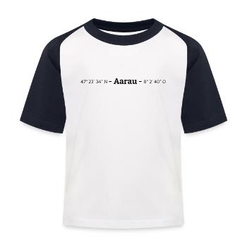 Koordinaten Aarau Kanton Aargau - Kinder Baseball T-Shirt - Weiß/Navy - Vorne