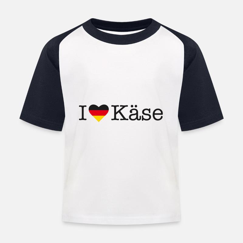 I love Käse - Kinder Baseball T-Shirt - Weiß/Navy