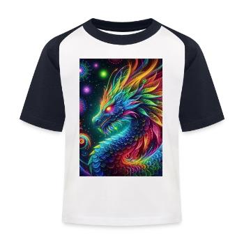 Lebendiger Neon-Drache - Faszinierende Fantasy-Kunst - Kinder Baseball T-Shirt - Weiß/Navy - Vorne