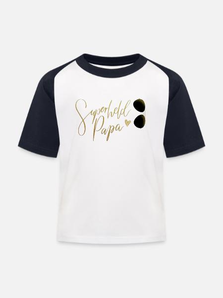 Superheld Papa - Kinder Baseball T-Shirt - Weiß/Navy
