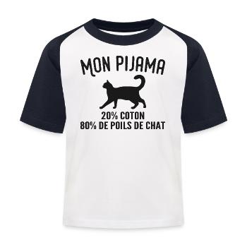 Humorous Cat Hair Pajamas - Kids' Baseball T-Shirt - white/navy - Front