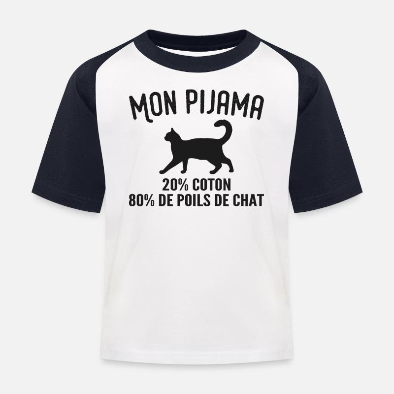 Pyjama De Poils De Chat Humour - T-shirt baseball Enfant - blanc/marine