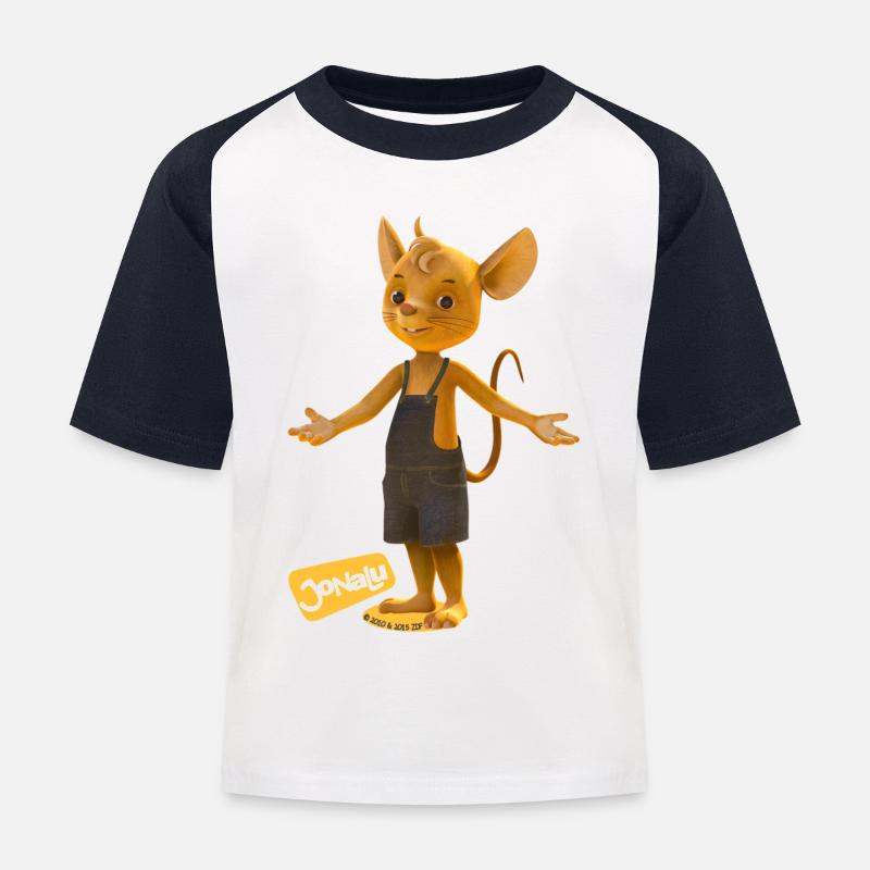 JoNaLu Mäuserich Jo - Kinder Baseball T-Shirt - Weiß/Navy