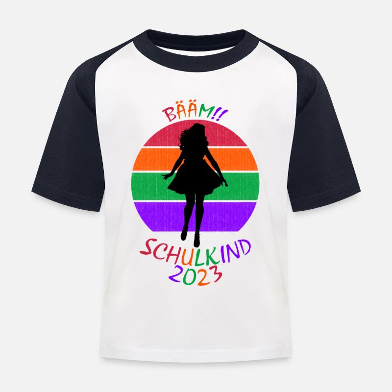 Bääm Schule Mädchen Einschulung - Kinder Baseball T-Shirt - Weiß/Navy