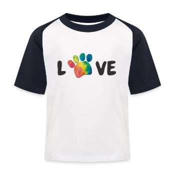 Love Regenbogen Tatzen Pfoten - Kinder Baseball T-Shirt - Weiß/Navy - Vorne