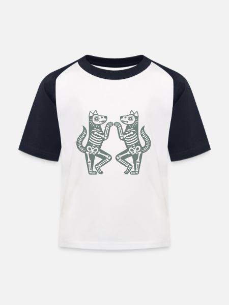 Dancing Skeleton Dogs Halloween - Kinder Baseball T-Shirt - Weiß/Navy