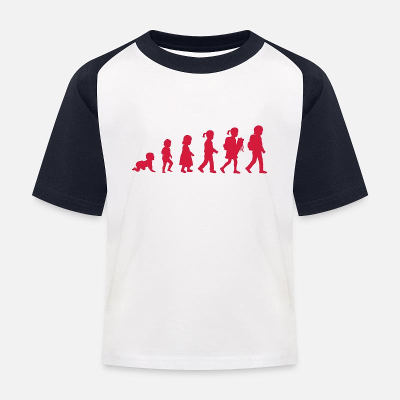 Evolution Schulkind Einschulung Mädchen - Kinder Baseball T-Shirt - Weiß/Navy