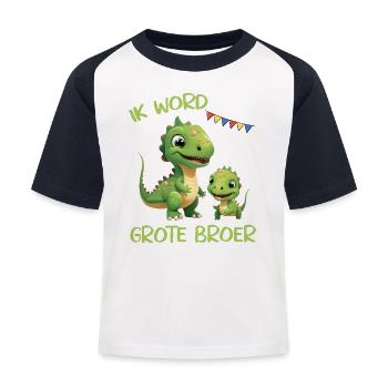 Ik word grote broer dinosaurus dino dinosauriërs - Kinderen baseball T-shirt - wit/navy - Voor