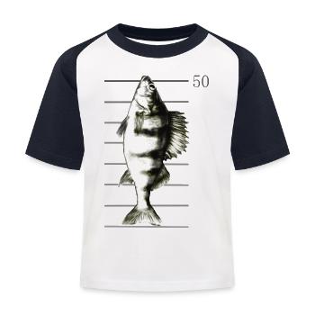 Barsch Angeln - Kinder Baseball T-Shirt - Weiß/Navy - Vorne