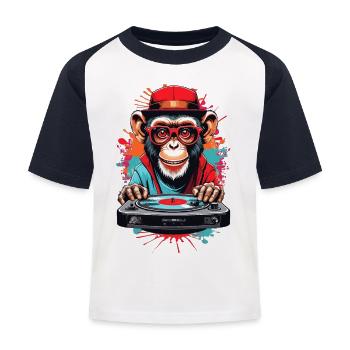 Aap DJ - Kinderen baseball T-shirt - wit/navy - Voor