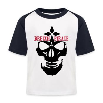 breizh piraten toten kopf crane skull logo - Kinder Baseball T-Shirt - Weiß/Navy - Vorne