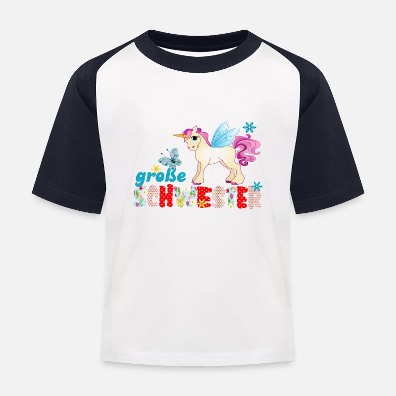 große Schwester Einhorn - Kinder Baseball T-Shirt - Weiß/Navy
