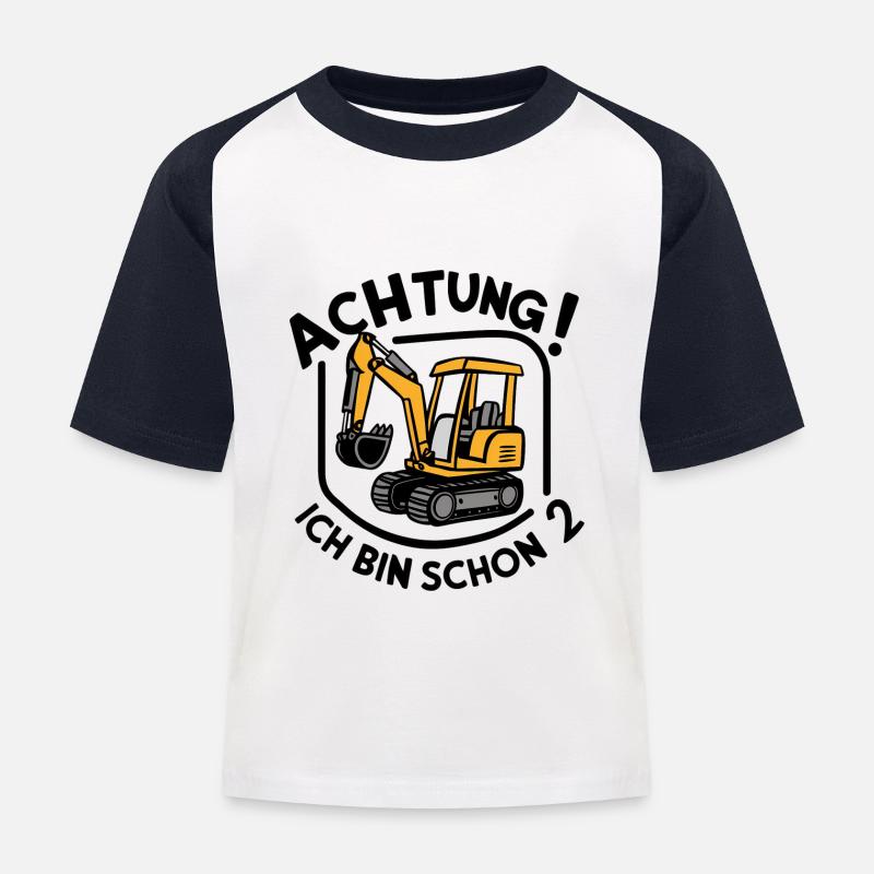 Ich bin schon 2 - Bagger - Kinder Baseball T-Shirt - Weiß/Navy