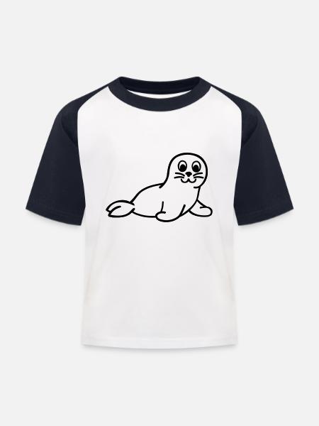 Robbe - Kinder Baseball T-Shirt - Weiß/Navy