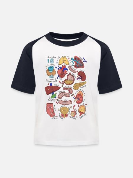 Innere Medizin, Anatomie, Physiologie (Kawaii) - Kinder Baseball T-Shirt - Weiß/Navy