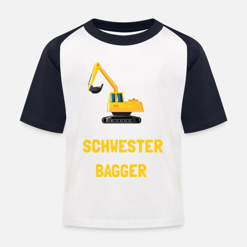 Tausche Schwester Bagger - Kinder Baseball T-Shirt - Weiß/Navy