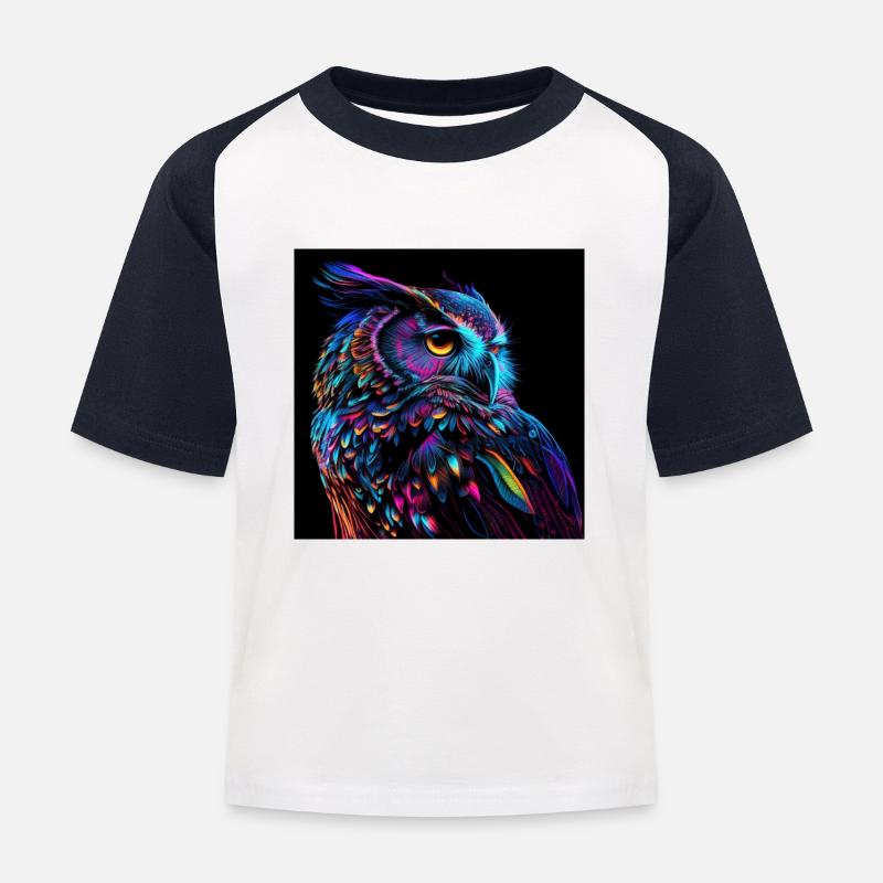 EULE DESIGNER DRUCK, EINZIGARTIGES DESIGN 2. GEN - Kinder Baseball T-Shirt - Weiß/Navy