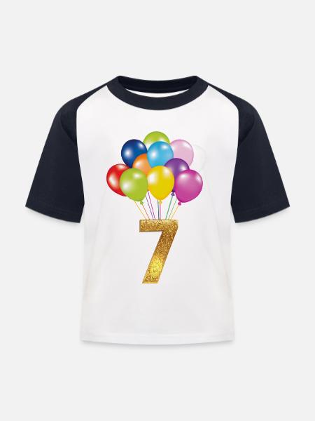 7 barn födelsedag grattis på födelsedagen - Baseboll-T-shirt barn - vit/marinblå
