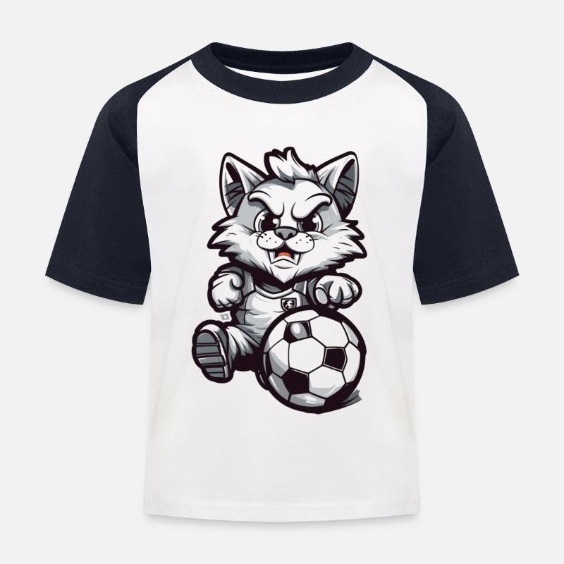 Fußball Katze - Kinder Baseball T-Shirt - Weiß/Navy