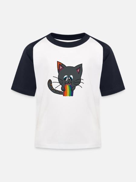 Katze und Regenbogen - Kinder Baseball T-Shirt - Weiß/Navy