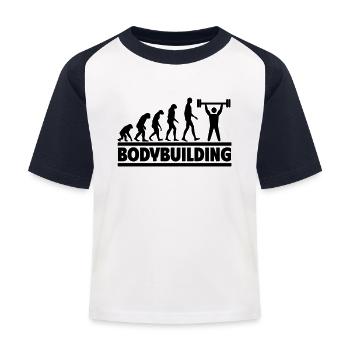 Bodybuilding-Evolution - Kinder Baseball T-Shirt - Weiß/Navy - Vorne