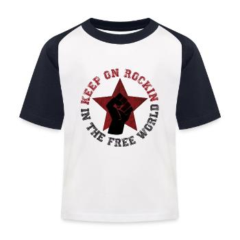 Keep on rockin in the free world - Kinder Baseball T-Shirt - Weiß/Navy - Vorne