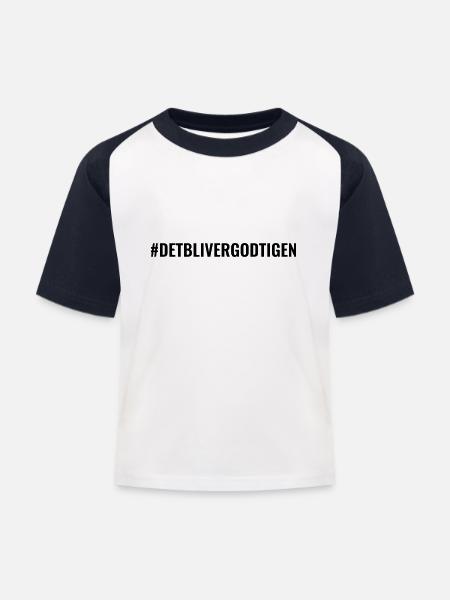 #detblivergodtigen - Kinder Baseball T-Shirt - Weiß/Navy