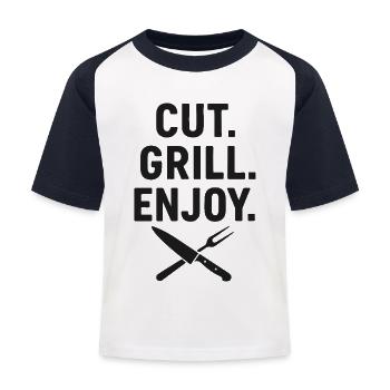 Le design de l’amour du gril et de la nourriture - T-shirt baseball Enfant - blanc/marine - Devant