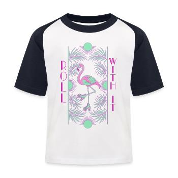 Roulez avec ça, flamant rose - T-shirt baseball Enfant - blanc/marine - Devant