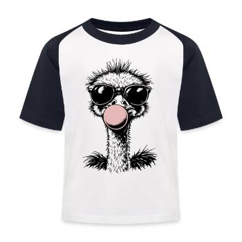 Cool Ostrich Blowing Bubblegum - Kids' Baseball T-Shirt - white/navy - Front
