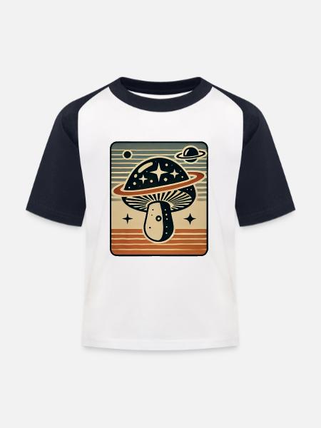 Intergalactic Cosmic Mushroom - Kinder Baseball T-Shirt - Weiß/Navy