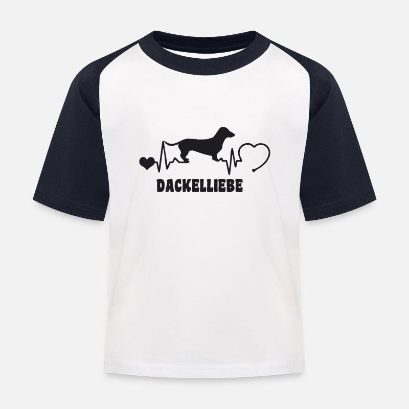 Dackel mit Herzschlag - Kinder Baseball T-Shirt - Weiß/Navy