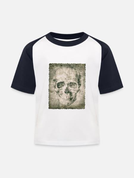 old skull, Totenkopf, Schädel,Geschenk - Kinder Baseball T-Shirt - Weiß/Navy
