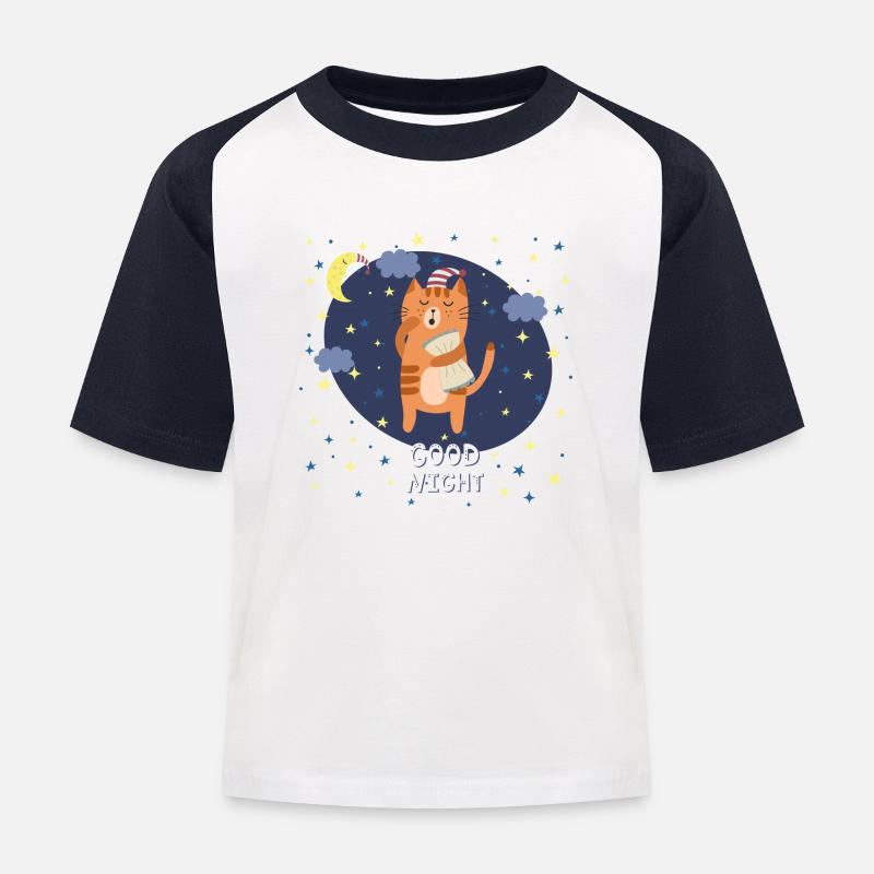 Gute Nacht / Katze - Kinder Baseball T-Shirt - Weiß/Navy