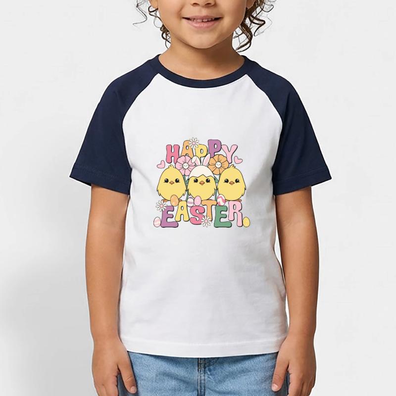 Happy Easter, Happy Easter, Easter Chicks, Easter Eggs Kids' Baseball T-Shirt