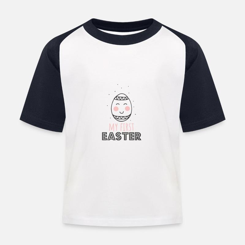 first Easter Easter egg saying - Kids' Baseball T-Shirt - white/navy
