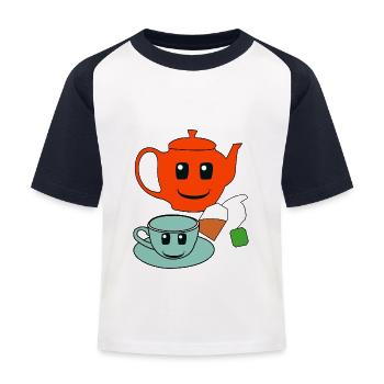 Gastronomie Gastgeber Tee Teekanne Getränke - Kinder Baseball T-Shirt - Weiß/Navy - Vorne