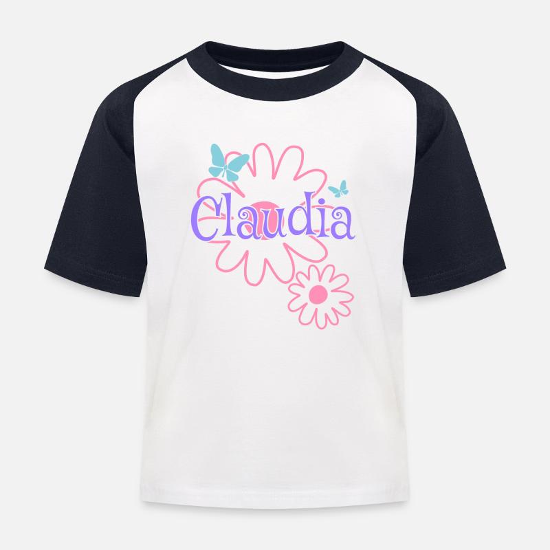 Claudia Name Mädchenname Gänseblümchen - Kinder Baseball T-Shirt - Weiß/Navy